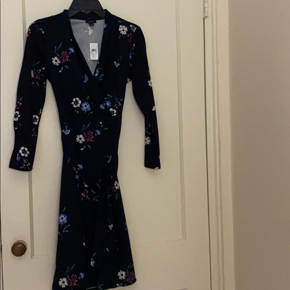 NWT Ann Taylor navy floral 3/4 sleeve dress sz: XS